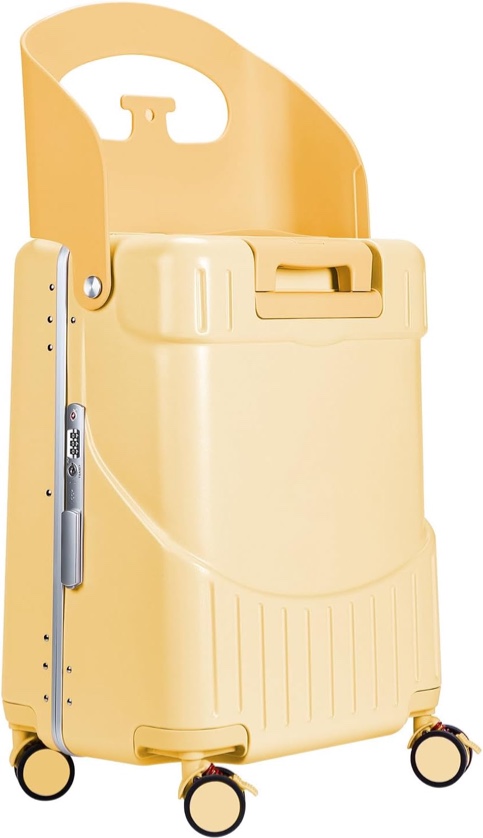 mrplum ride on luggage with seat&seat belt,hard shell lightweight rolling spinner wheels travel luggage with tsa lock,20 inch,yellow