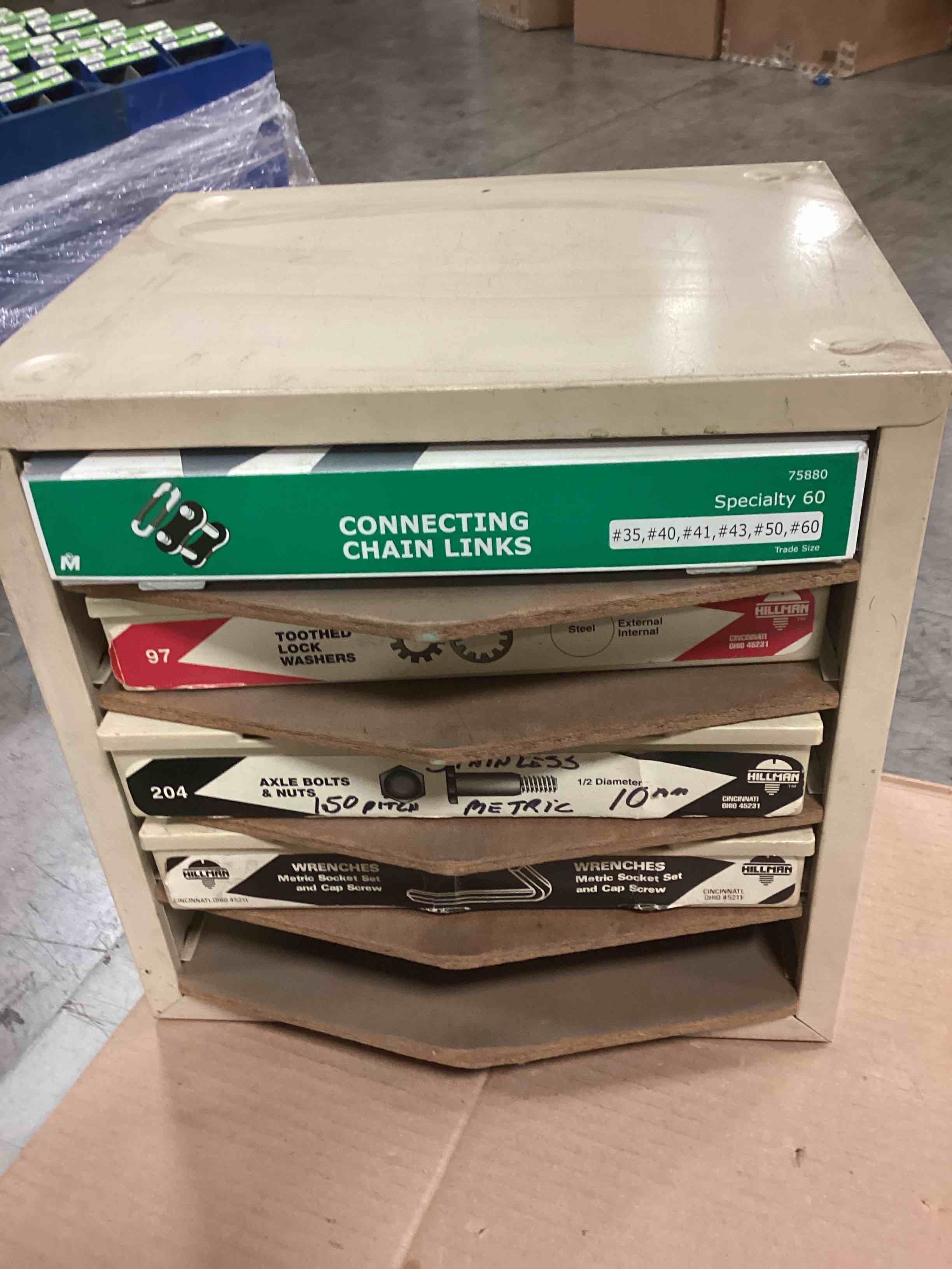 ASSORTMENT OF BOLTS, METRIC FASTENERS, CONNECTORS, DISPLAY CASE AND MUCH MORE