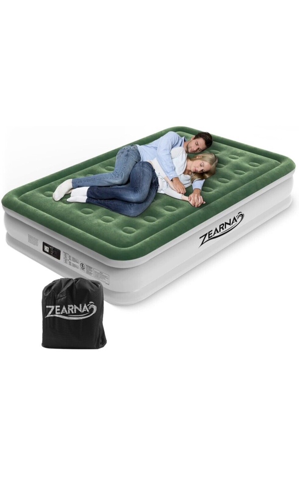 Zearna Inflatable Queen Air Mattress w/double Chambers Inflate Panel 80"x60"x16”