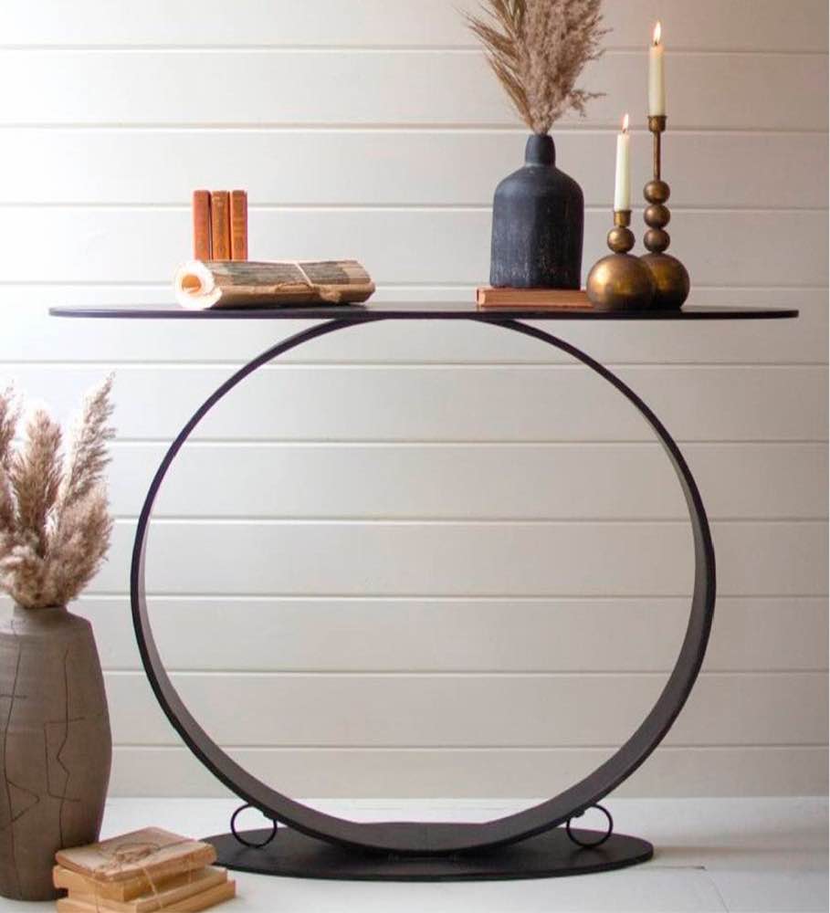 VivaTerra Black Oval Metal Console Table V7811