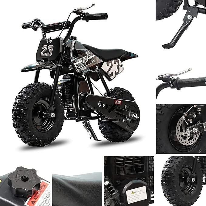 FRP DB002 50CC 2-Stroke Kid Dirt Bike, Mini Kid Dirt Bikes W/EPA Approved Gas Powered Engine for Kids Over Age 8, Upgrade Tires for Kid Dirt Bike Gas Speed Up 20 Mph Weight Support 165 LB (Black)