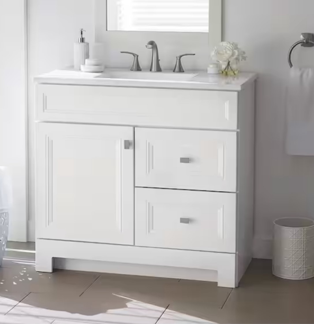 Sedgewood 36.5 in. W x 18.75 in. D x 34.375 in. H Single Sink Bath Vanity in White with Arctic Solid Surface Top