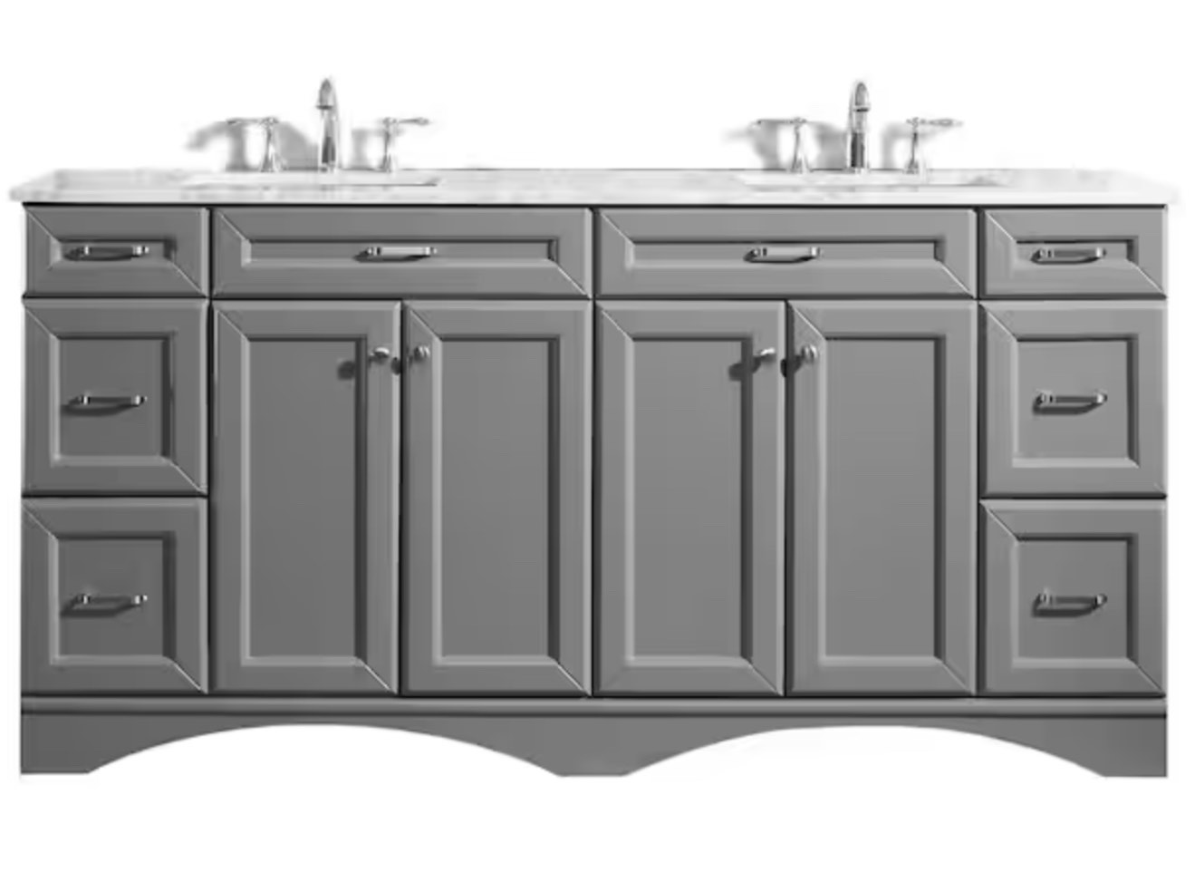 Naples 72 in. W x 22 in. D Vanity in Grey with White Marble Vanity Top in White with White Basin