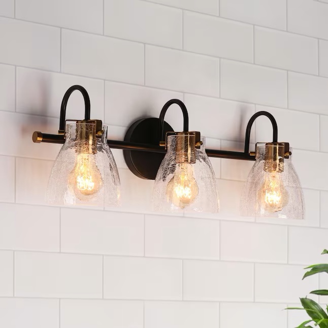 LNC Aidtyrtm 22.4-in 3-Light Matte Black Polished Gold and Crackled Glass LED Contemporary/Modern Vanity Light Bar