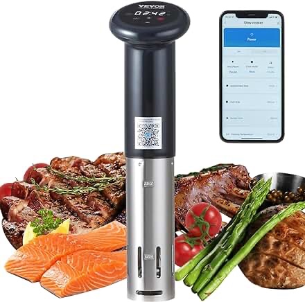 VEVOR Sous Vide Machine, Bluetooth Wi-Fi Connect App Control Sous Vide Cooker, 1200W Immersion Circulator, IPX7 Waterproof, with Digital Display Control, 86-203? Temperature and Timer, Fast Heating