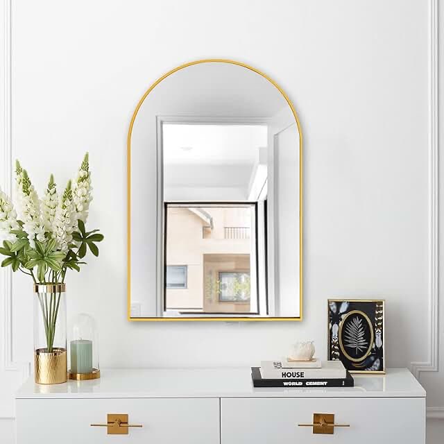 LFT HUIMEI2Y Arched Wall Mirror, 24"x36"Arched Wall Mounted Mirror with Aluminum Alloy Frame and Arch Top Rounded Corner for Bathroom, Bedroom, Living Room, Entryway