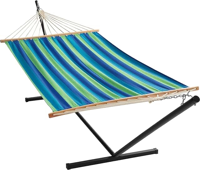 HBlife Hammock with Stand Included 2 Person Heavy Duty Max 450 LBS Comfortable Free Standing Hammock for Outdoor, Blue