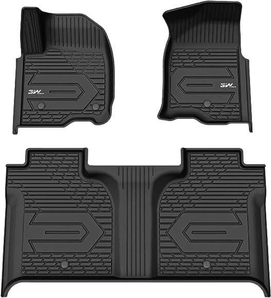 3W Floor Mats Fit for 2019-2024 Chevy Silverado/GMC Sierra Denali 1500 & 2020-2024 GMC Sierra 2500HD/3500HD Crew Cab TPE All Weather Floor Liner Car Mats, Fit For 2nd Row with Factory Carpeted Storage