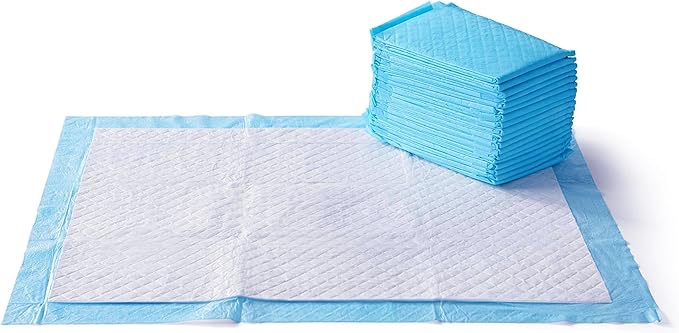 Amazon Basics Dog and Puppy Pee Pads with Leak-Proof Quick-Dry Design for Potty Training, Heavy Duty Absorbency, X-Large, 28 x 34 Inches, Pack of 25, Blue & White