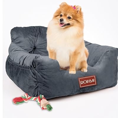 Dog Car Seat with Adjustable Seat Belt, Storage, Plush Travel Bed, Pet Safety Doggie car seat and Booster Seat for Small/Medium Dogs (Grey, (21.65" L x 19.69" W x 12.6" H inches)