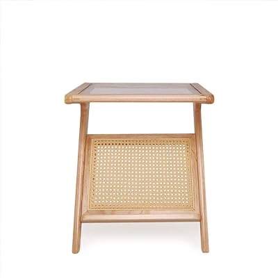  Magazine Rack, Small End Table, Bamboo?Ribbed Glass Sofa Table Bedside Table Nightstand for Living Room, Bedroom, Couch, Bedside