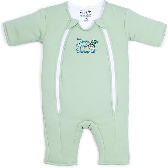 Baby Merlin's Magic Sleepsuit - 100% Cotton Baby Transition Swaddle - Baby Sleep Suit - Sage Green - 3-6 Months