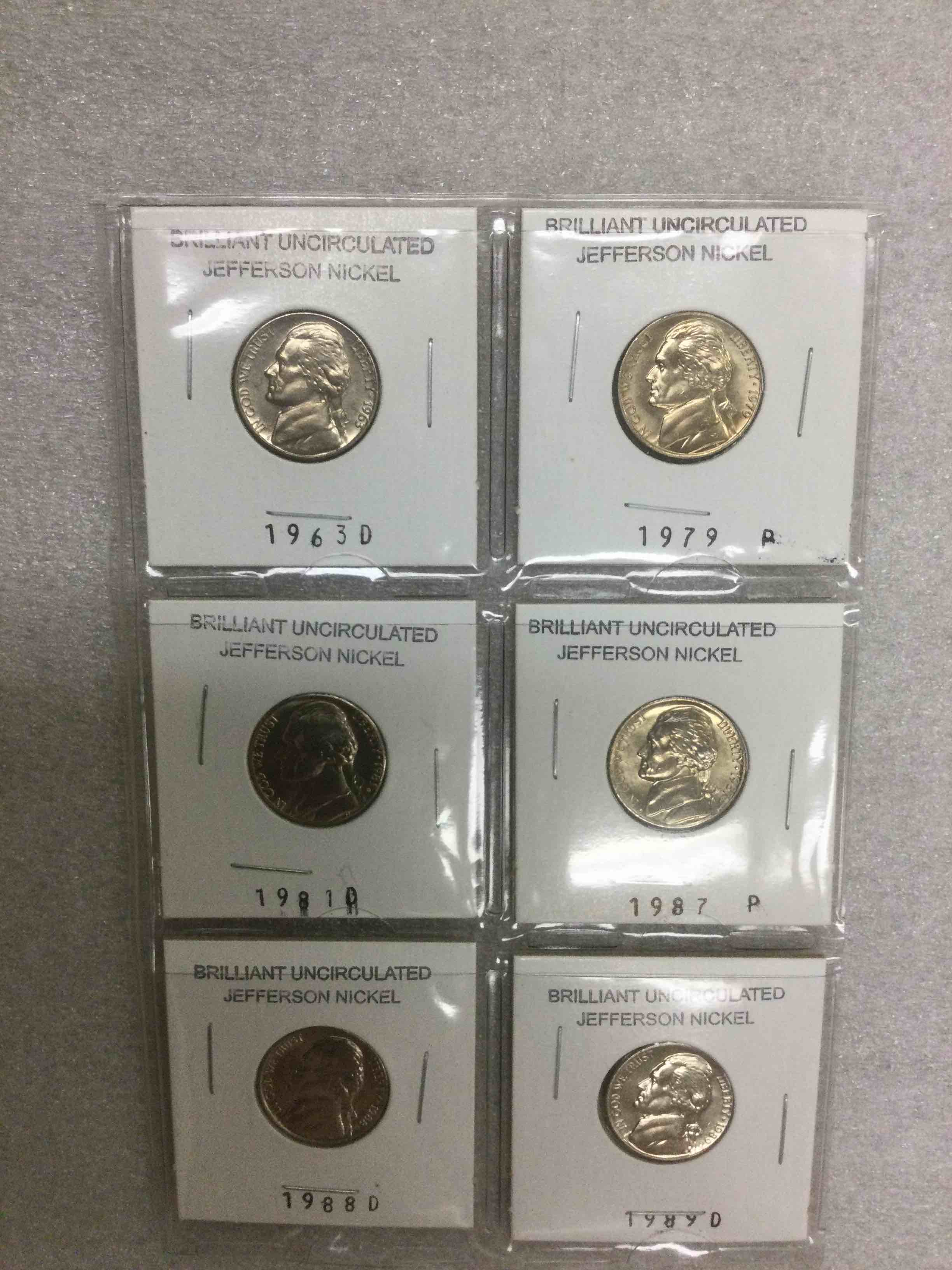 6 Brilliant Uncirculated Jefferson Nickel.  