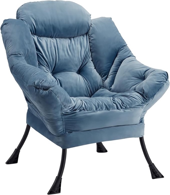 Lazy Chair,Leisure Sofa Chair Come w/a Steel Frame,Velvet Frabic Modern Lounge Accent Chair with Armrests and a Side Pocket,Upholstered Reading Chair for Living Room,Bedroom,Dorm Rooms,Blue