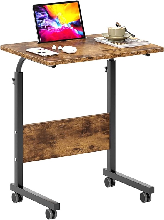 SogesHome 31.5inches Adjustable Mobile Bed Table Portable Laptop Computer Stand Desks with Rolling Wheels, Vintage Brown