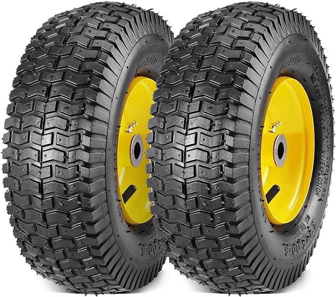 13x5.00-6 Tire and Wheel Assembly (2-Pack), Tubeless Lawn Mower Tire with Rim, with 3/4� Bushings and 3� Centered Hub Length