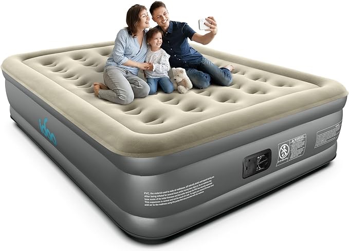 iDOO Air Mattress Full with Built in Pump, Inflatable Mattress for Camping, Guests & Home, 18" Raised Comfort Blow up Mattress, Air Bed, colchon inflable, Airbed