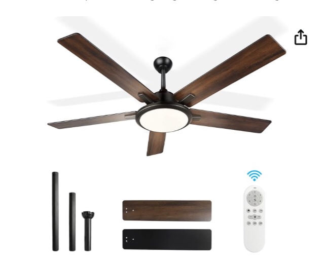 OUTON 52" Ceiling Fans with Lights & Remote Control, LED Dimmable Modern Ceiling Fan with 3 Color Temperature, Memory Function, 5 Dual Finish Blades, Indoor Outdoor Ceiling Fan for Bedroom,Living Room