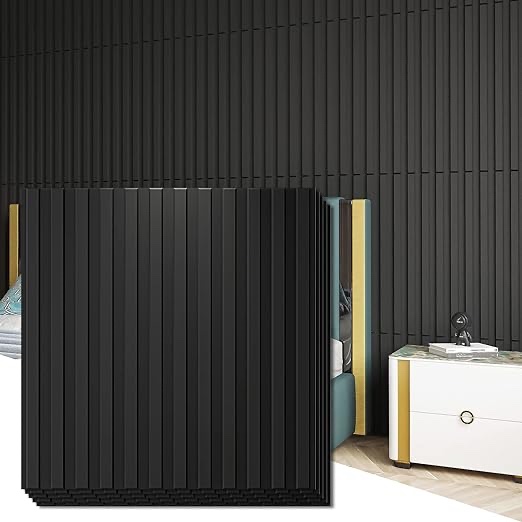 Art3d Slat Wall Panel, 3D Fluted Textured Panel 12-Tile 19.7 x 19.7in. - 19.7 x 19.7in. Black 12