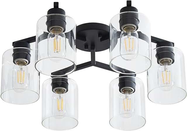 Eatich Semi Flush Mount Ceiling Light, 6 Lights Hallway Light Fixture Ceiling with Clear Glass Shade, Modern Light Fixtures Ceiling Mount for Kitchen Hallway Matte Black 6 Light