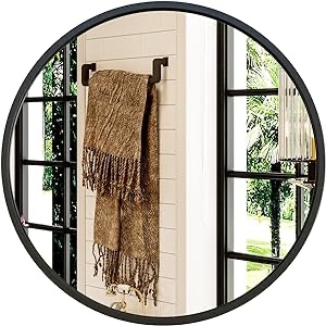 Growsun 24'' Black Round Mirror, Circle Wall Mirror for Bathroom Vanity, Entryway Living Room with Metal Frame for Home Decor