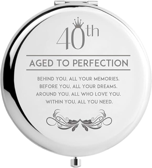 DIDADIC 40th Birthday Gifts for Women Makeup Mirror, 40 Years Old Gifts for Women Turning 40, Happy Birthday for Her Wife Daughter Sister Female Friends (40th Aged to Perfection)