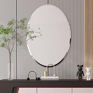 Richtop Oval Bathroom Mirror, Beveled Bathroom Mirror, 24×36 Wall Mounted Mirror Beveled Edge Shatterproof Mirror Vanity Mirror Bedroom Mirror Entryway Mirror Living Room Mirror