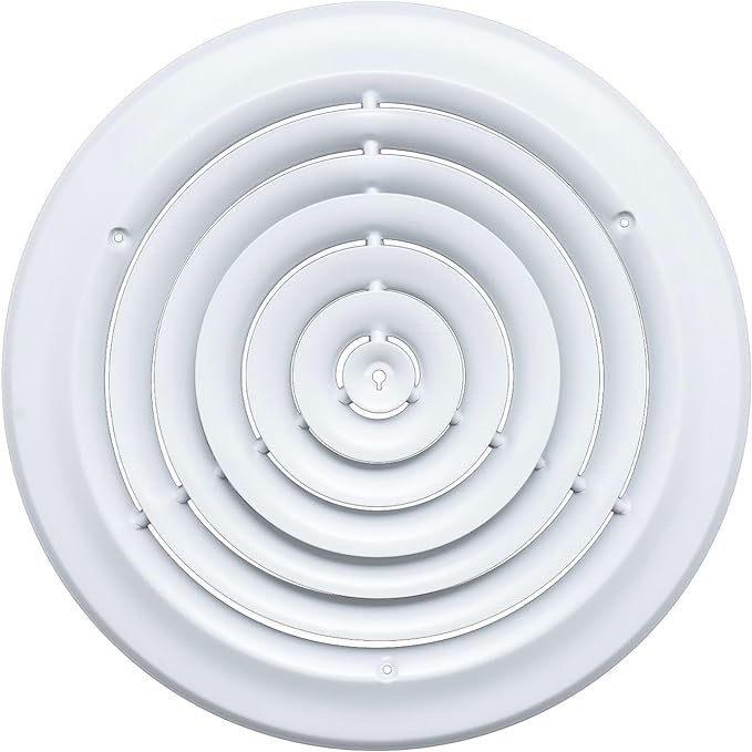 Handua 12" [Neck Size] Steel Round Air Supply Diffuser for Ceiling - White - Outer Dimension: 15-15/16"