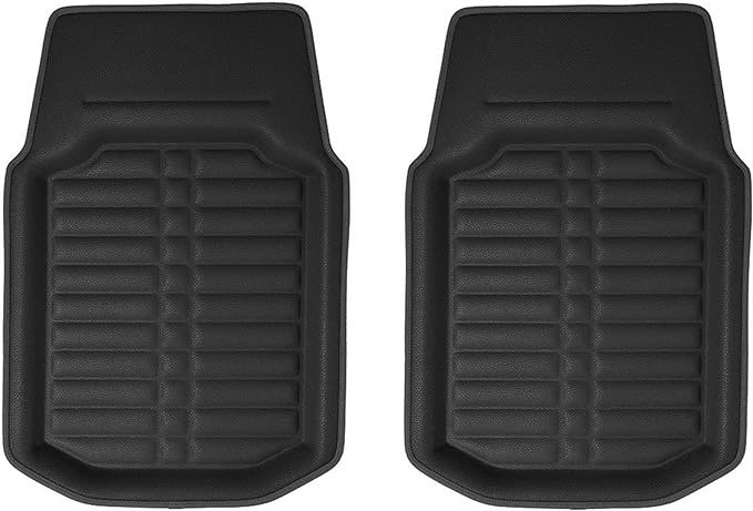 FH Group Automotive Floor Mats - PU Leather Floor Mats, Deep Dish Design, Floor Mats for Cars, Universal Fit Floor Mats Front Set, Floor Mats for Most Sedan, SUV, Truck Floor Mats Solid Black