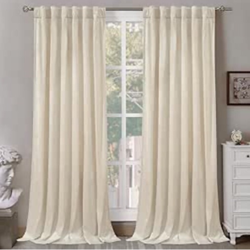 BGment Ivory Velvet Curtains 96 Inch for Bedroom, Thick Thermal Insulated Room Darkening Curtains Noise Reduce Back Tab and Rod Pocket Window Panels for Living Room, Set of 2 Panels, 52 x 96 Inch
