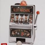 Retired Holiday Time Mini Slot Machine Bank Lights & Sound Pull Lever Retail Box