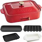 BRUNO compact hot plate + takoyaki plate + ceramic-coated pot + grill plate 4-piece set (white)