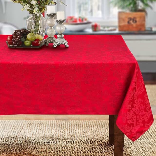 home wear holiday collection tablecloth 60 in x 102 in ,red