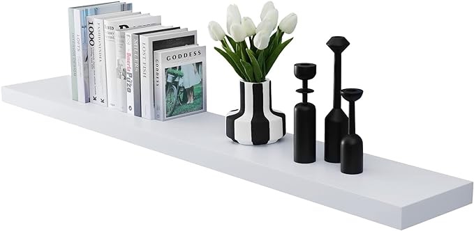 WELLAND 48 inch White Mission Floating Shelves for Wall, Bathroom Wall Mount Shelves, Wood Modern Display Shelves, Book Shelves,for Bedroom,Living Room and Kitchen