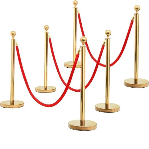 6pcs Crowd Control Stanchions - 6.5FT Red Velvet Rope Retractable Stanchion Posts Barrier & 39.4'' Height Stainless Steel Polish Stanchion Set for Theater Hotels Clubs Museums,Gold