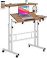 Klvied Mobile Standing Desk with Cup Holder, Portable Stand Up Desk, Adjustable Height Small Standing Desk, Rolling Desk with Wheels, Home Office Laptop Cart, Computer Desk for Standing or Sitting 