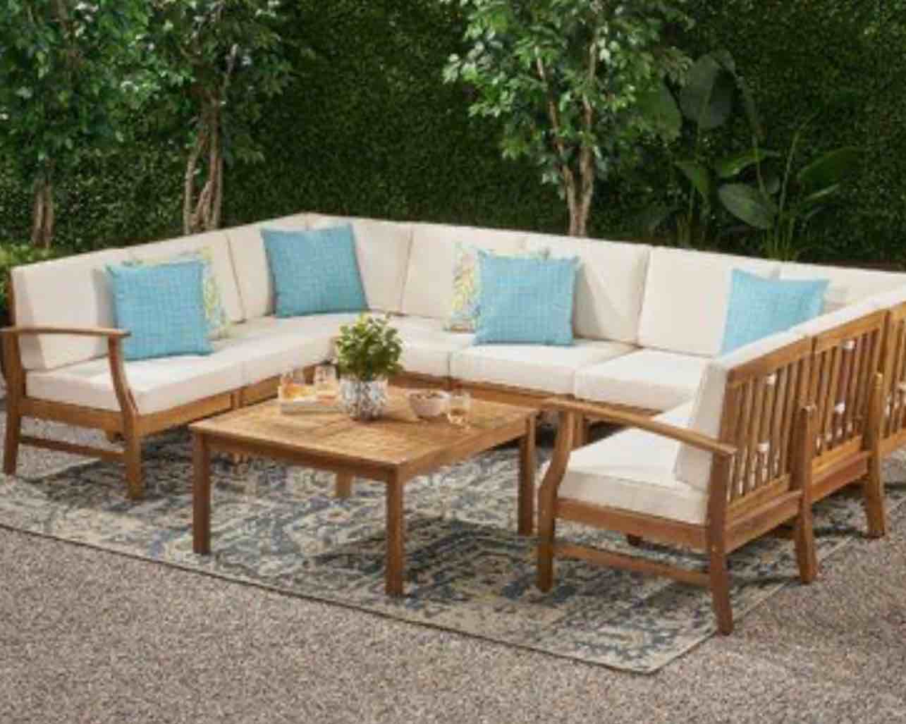 Wade Logan® Caernarfon -7 Piece Sectional Seating Group w / Cushions Wood / Natural Hardwoods in Teak and Cream(INCOMPLETE)