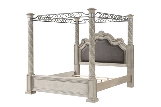 Winona Upholstered Panel Canopy Bed (incomplete missing box 3 of 5) (4 boxes total)