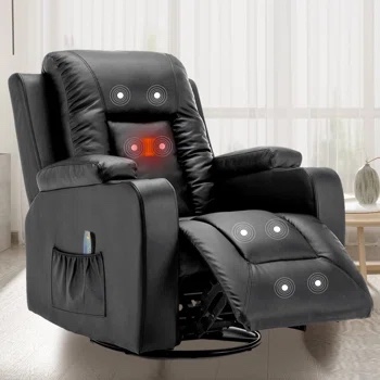 Recliner Chair Massage Rocker with Heated Modern Ergonomic Lounge 360 Degree Swivel Single Sofa Seat