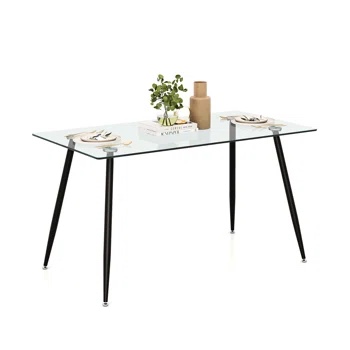 Annesley Amariae Modern Glass Dining Table Rectangular Dining Room Table W/metal Legs For Kitchen (incomplete)