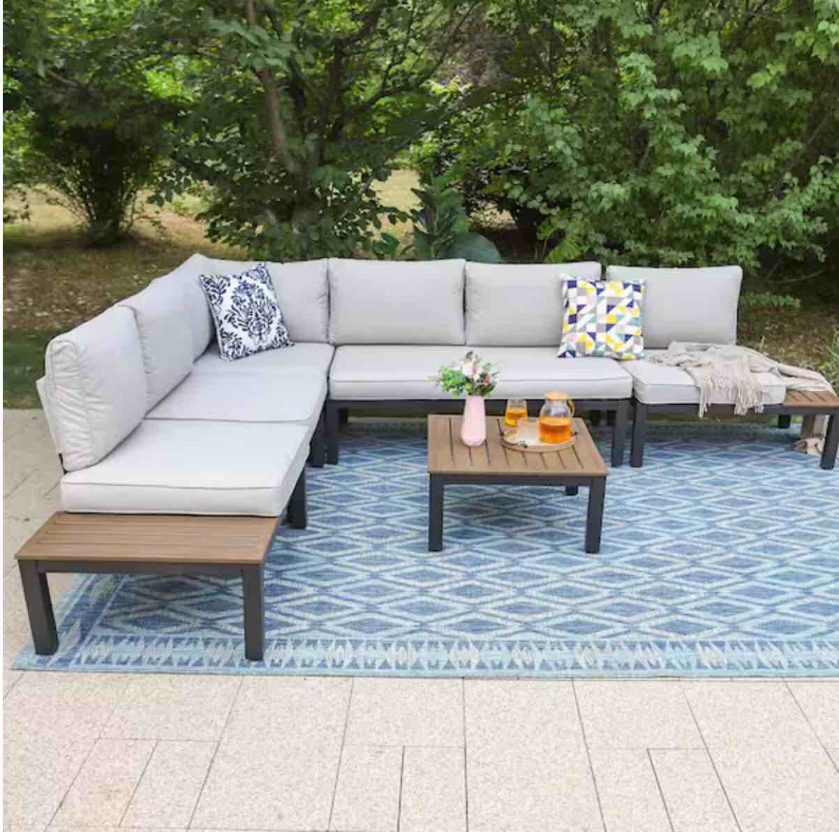 Black 6-Piece Steel Outdoor Patio Conversation Set with Gray Cushions and Coffee Table *incomplete*