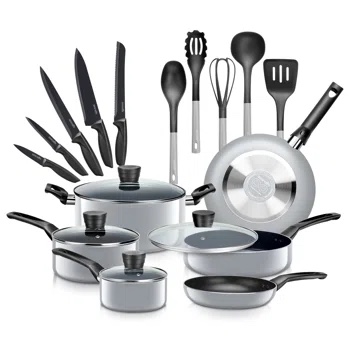 SereneLife 20 Piece Aluminum Non Stick Cookware Set
