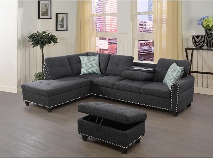 Devion Furniture Polyester Fabric Sectional Sofa *2 boxes total* 