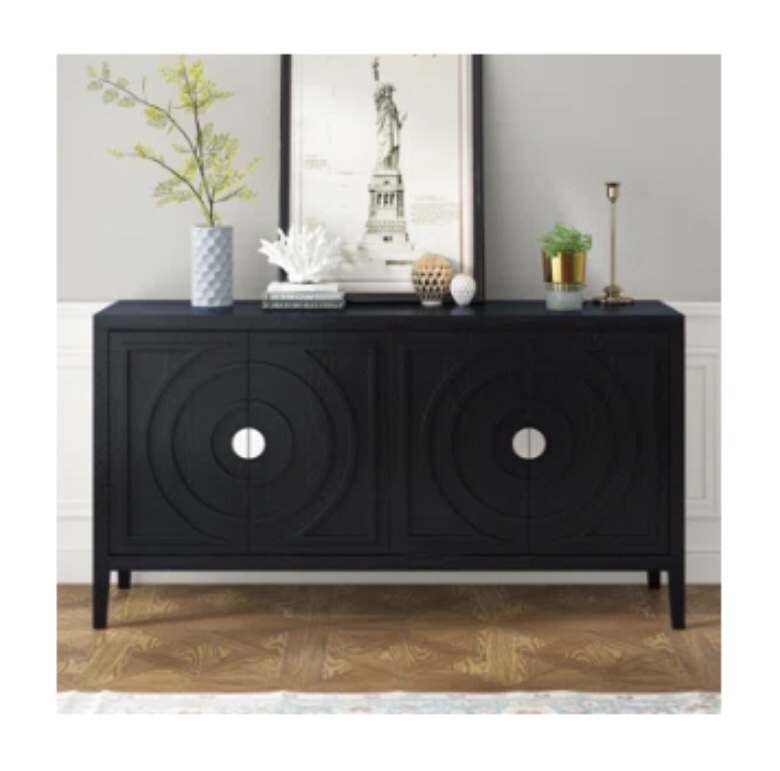 Vintage Sideboard With Circular Groove Design And Round Metal Handles-Dual 