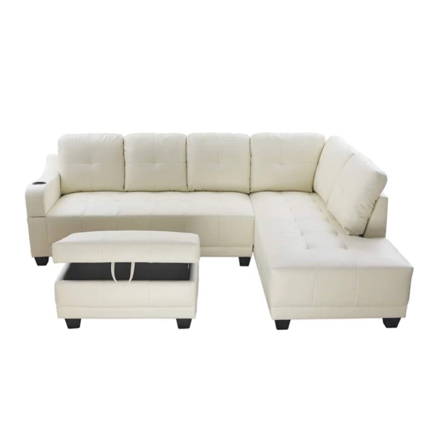 96" Wide 3-Piece Faux Leather Corner Sectional with Ottoman See More by Matechamp