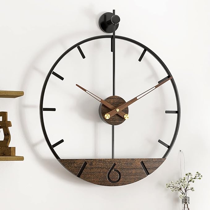 DAYDAYART Modern Wood Walnut Dial Wall Clock, Large Simple Wall Decor Metal Frame Silent Non Ticking Clock for Living Room Decor, Kitchen, Bedroom, Study Decoration, Handmade Home Gift Idea, 29.5in