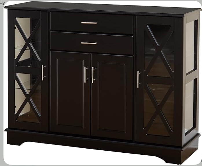 Target Marketing Systems Kendall Dining Buffet Cabinet with Storage, Modern 2-Drawer Kitchen Sideboard Doors, and 2 Adjustable Glass Shelves, 47.25" Inch, Black(incomplete Box 2 )