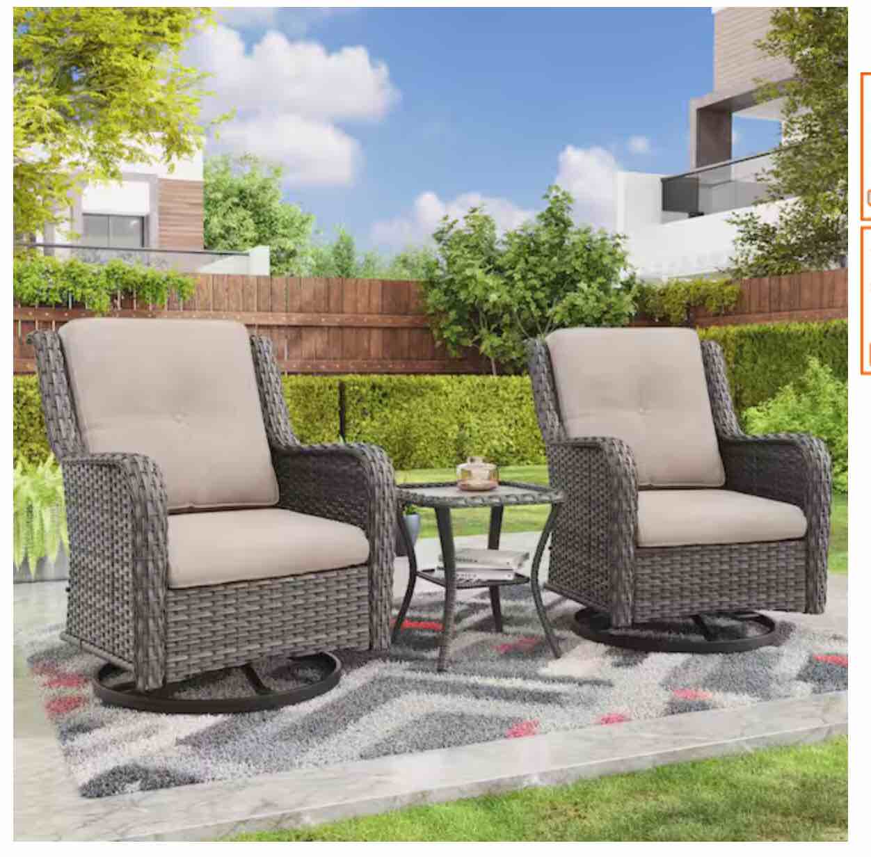 3-Piece Wicker Swivel Outdoor Rocking Chairs Patio Conversation Set with Beige Cushions
