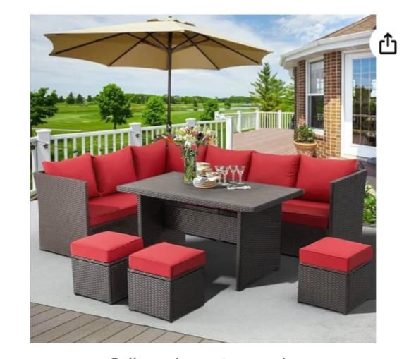 7 Piece Patio Conversation Set, Outdoor Sectional Sofa Rattan Wicker Dining Furniture, Gray (Red)