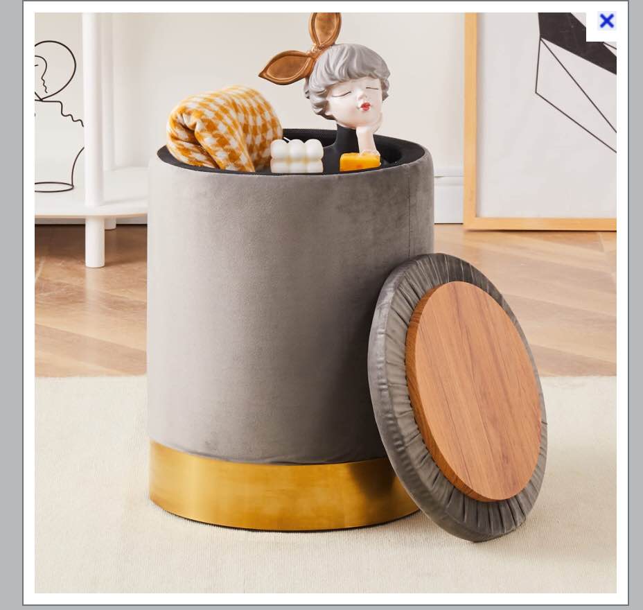 Mxfurhawa Velvet 23Qt Storage Ottoman Multipurpose Footrest Stool with Metal Base Modern Round Vanity Stool Chair Ottoman Foot Sto ols Support 300lbs Padded Seat for Living Room & Bedroom  color gray